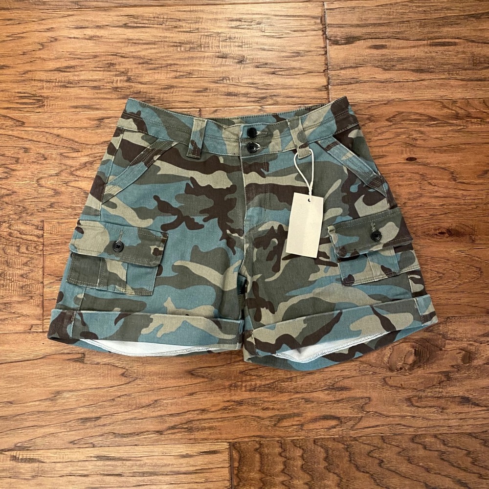 Flamingals Camo Cargo Shorts Womens Small Blue Green Camouflage Utility 265994XH